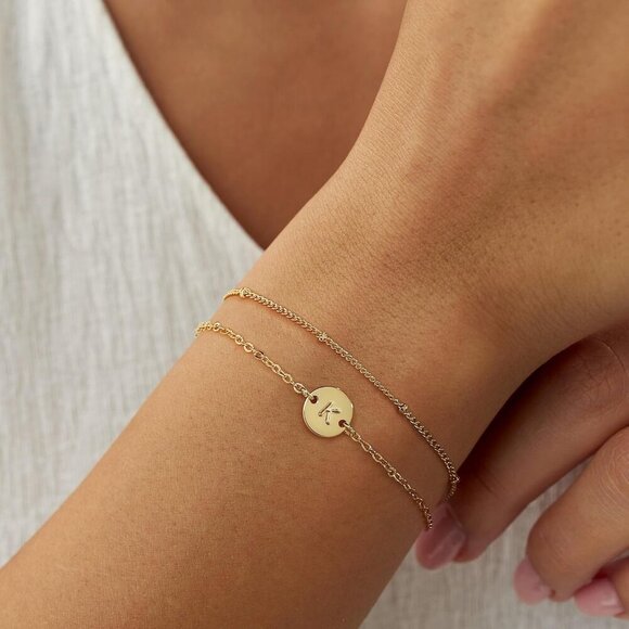 Gold Plated Initial Bracelet Dainty 18K Gold for Women Trendy Personalized Gift - Picture 3 of 7